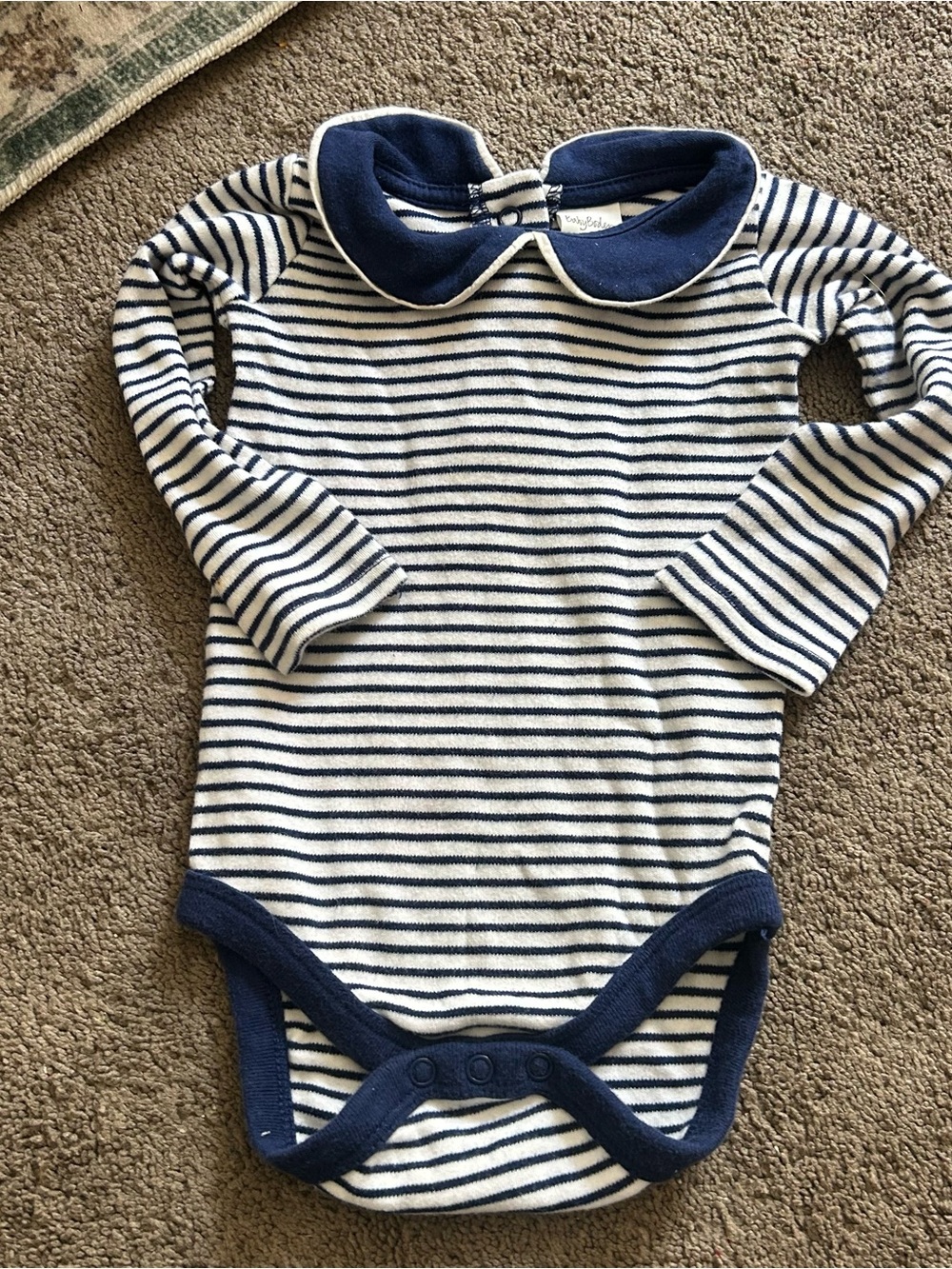 Baby Boden Navy & White Striped Peter Pan Collar One-Piece